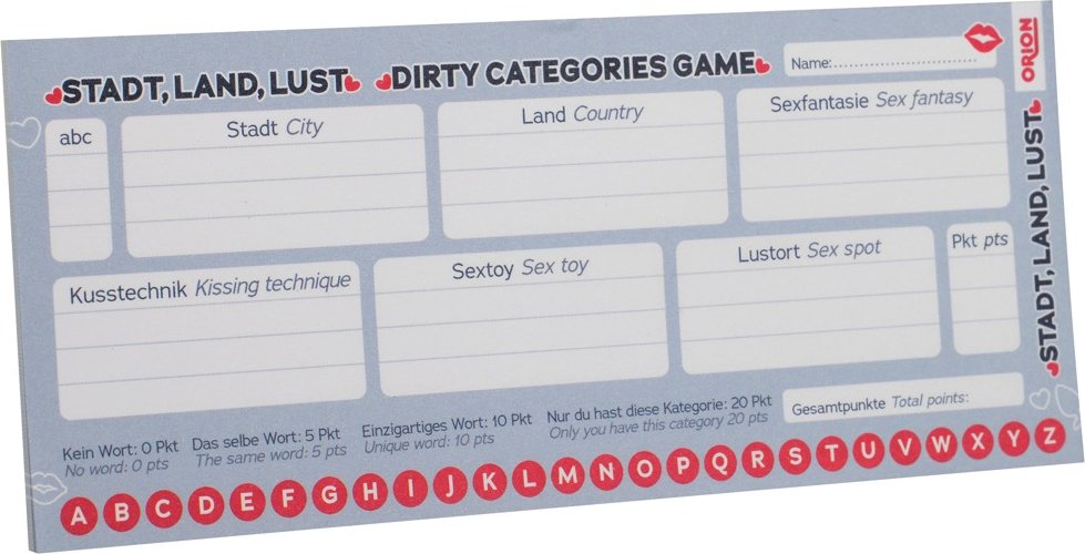 Erotikspiel „Stadt, Land, Lust“, 25-Blatt-Papierblock