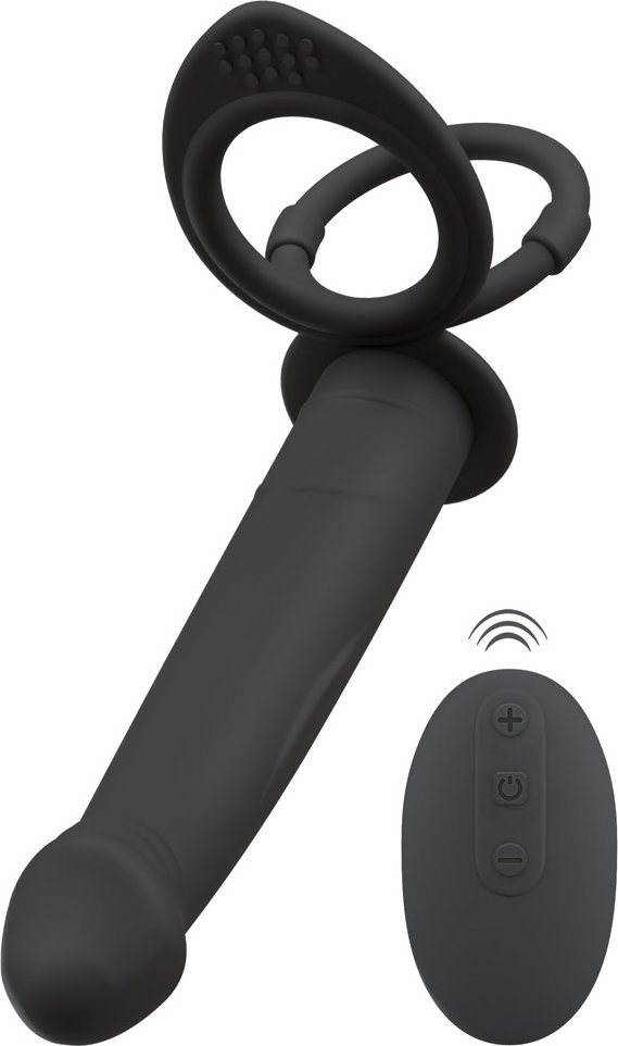 Analvibrator „RC double fucker“ mit Penis- und Hodenring