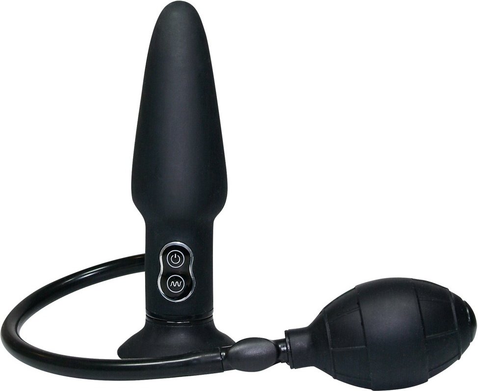 Analplug „True Black Vibrating“ mit Vibration und Pumpball
