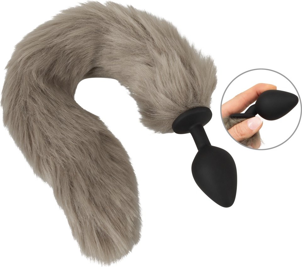 Analplug „fluffy tail“ mit langem Kunstfell-Schweif