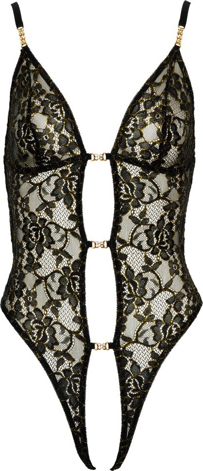 Thumbnail - Body ouvert aus schwarzer Spitze mit goldfarbenen Glitzerdetails