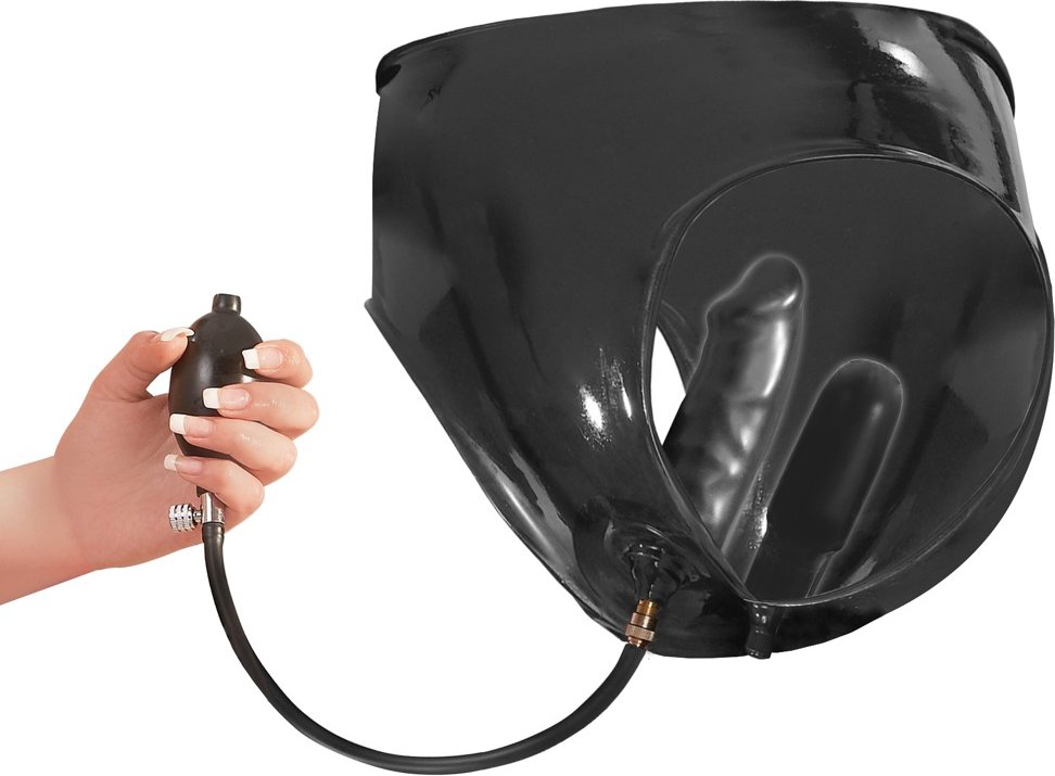Thumbnail - Slip aus Latex, mit integrietem aufpumpbaren Doppel-Dildo