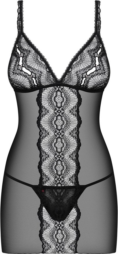 Negligé plus String „Lucita“ in schwarzer feiner Transparenz