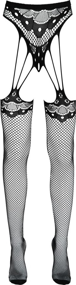 Strapsstring ouvert mit angewebten Strümpfen, in Netz- und Spitzenoptik