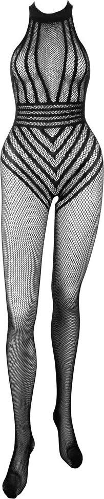 Catsuit ouvert aus weichem Netz mit eingewebtem Streifen-Body