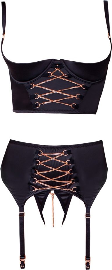 3-teiliges Hebe-Set aus Stretchsatin mit roségoldfarbenen Details