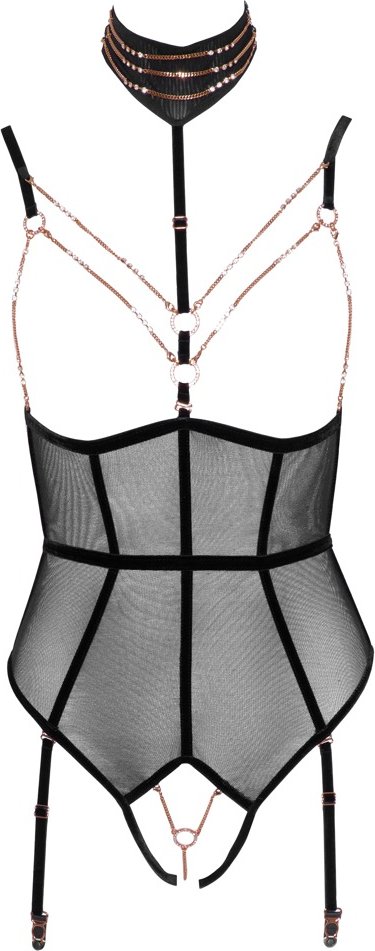 Body ouvert mit Strapsen, Halsband und Strassketten, alles abnehmbar