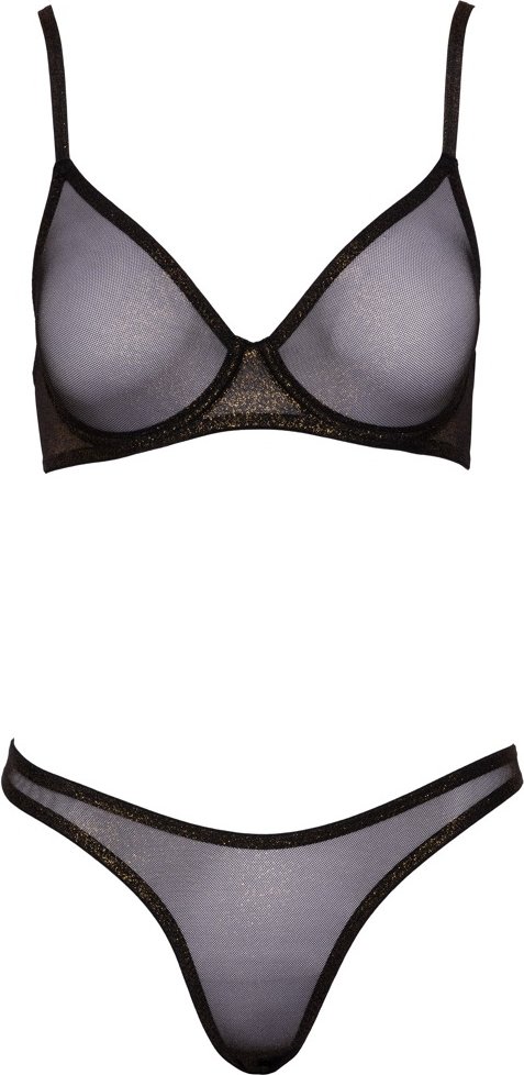 Thumbnail - Bügel-BH plus Riostring aus goldschimmerndem Stretch-Feinnetz