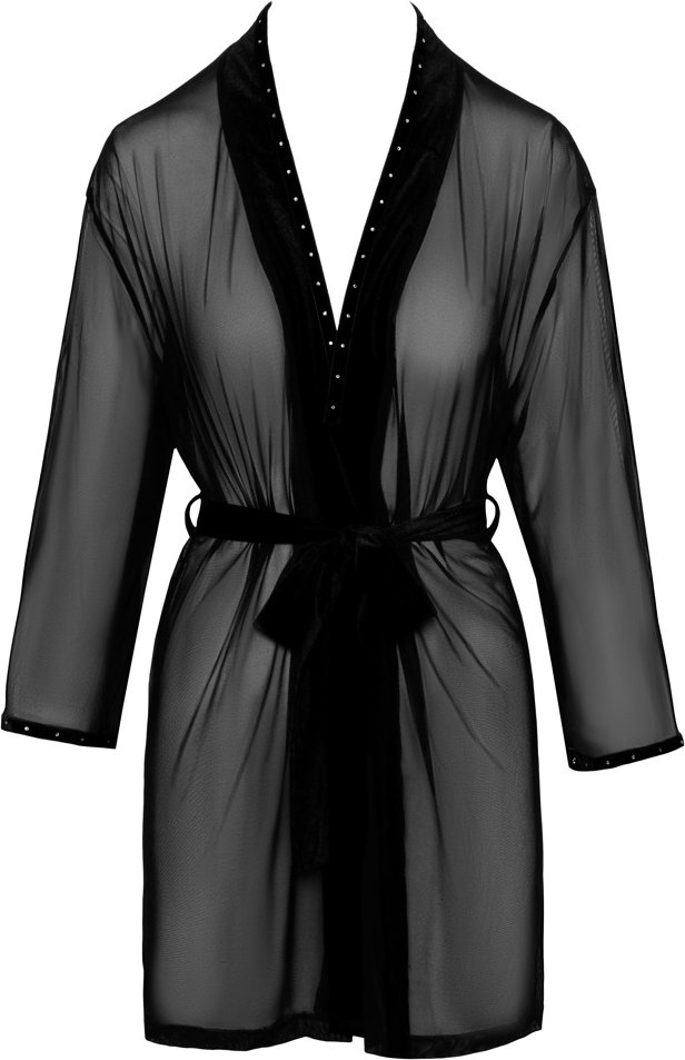 Kimono, semi-transparent, mit edlen Details aus Samt und Strass
