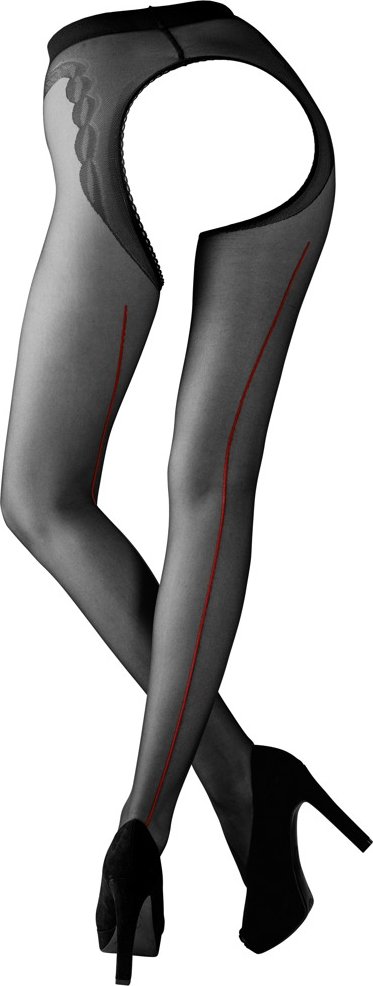 Strapsstrumpfhose mit roter Ziernaht