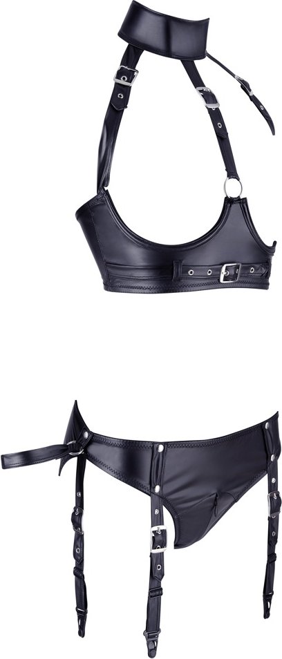 Ouvert-BH plus Straps-Slip „Bondage“ im schwarzen Mattlook