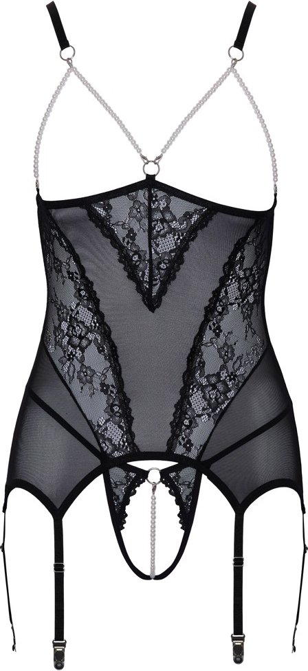 Strapshemd plus String, ouvert, feines Powernet mit Spitzen-Einsätzen