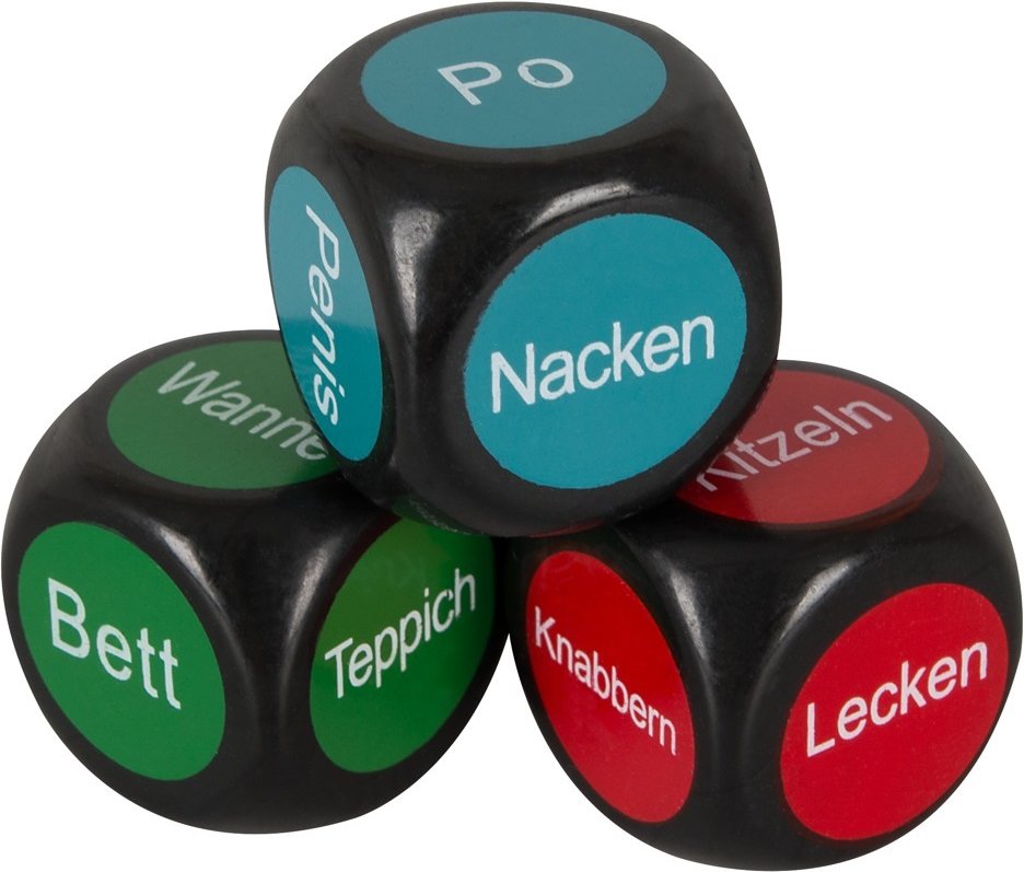 3-teiliges Set „Lustwürfel“ mit Körperteil, Ort und Aktion