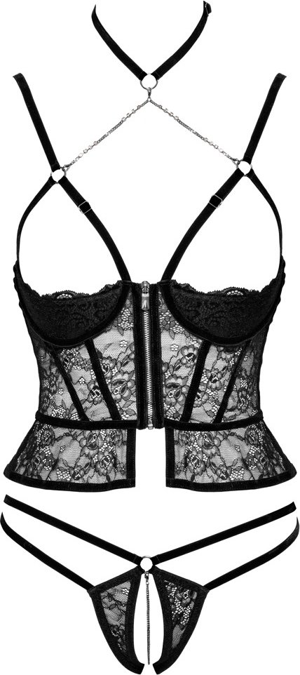 Hebe plus Slip ouvert aus weicher Stretch-Spitze mit Samtdetails