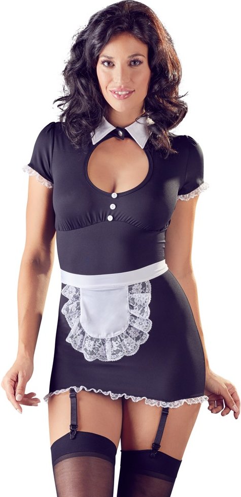 Dienstmädchen-Kleid mit Strapsen und Schürze zum Binden