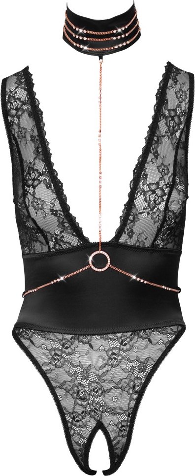 Body ouvert mit Halsband und Strassketten, alles abnehmbar