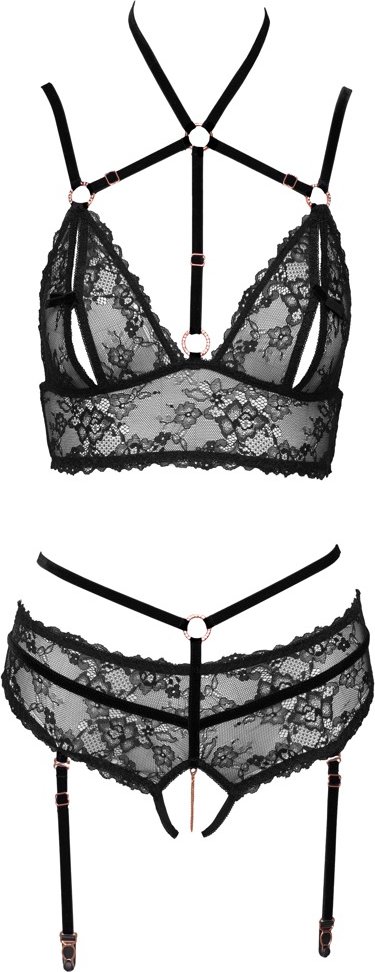 Thumbnail - Bralette plus Straps-Slip aus Spitze mit Samtdetails, Strapse abnehmbar