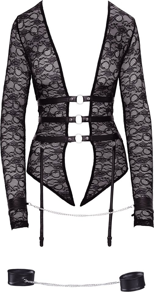 Strapsbody aus Spitze mit Fuß- und Handfesseln
