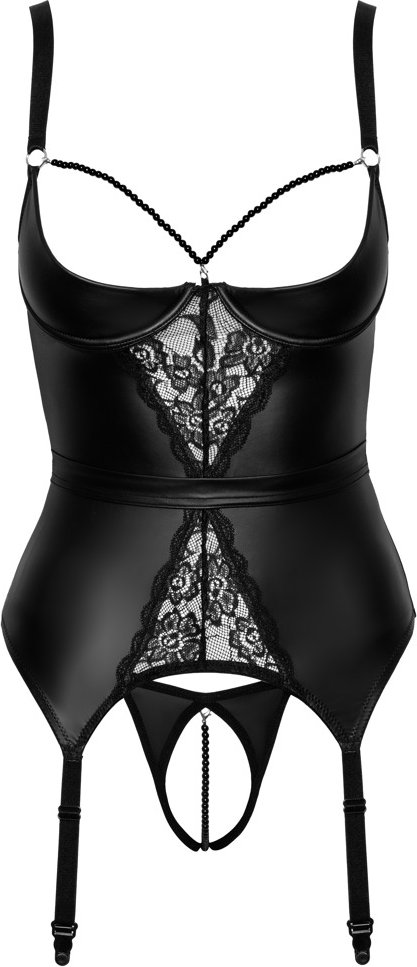 Strapshemd plus String ouvert, edler Mattlook mit Spitzeneinsätzen vorne