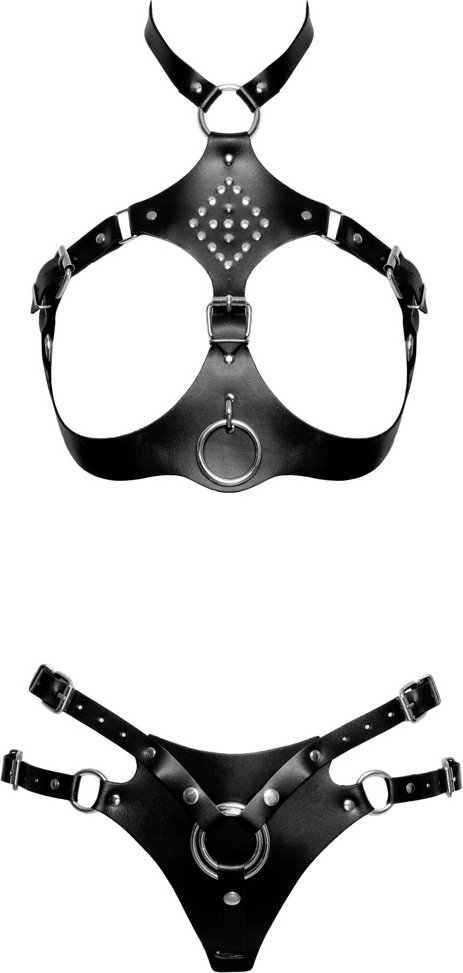 Thumbnail - Brust-Harness plus Strap-on-String aus Leder, größenverstellbar