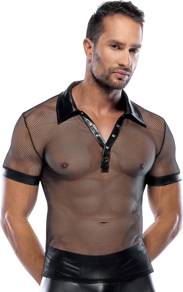 Thumbnail - Hemd aus Netz und Wetlook, mit Polokragen