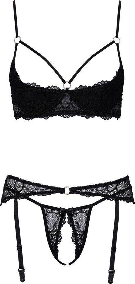 3-teiliges Straps-Set aus feiner Spitze mit Glitzerringen