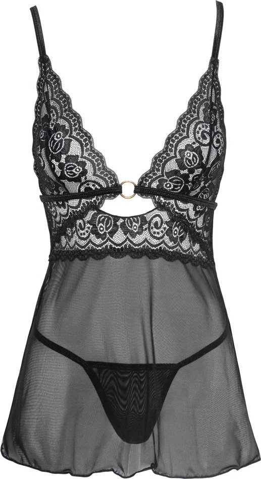 Thumbnail - Babydoll plus String aus Powernet und Spitze
