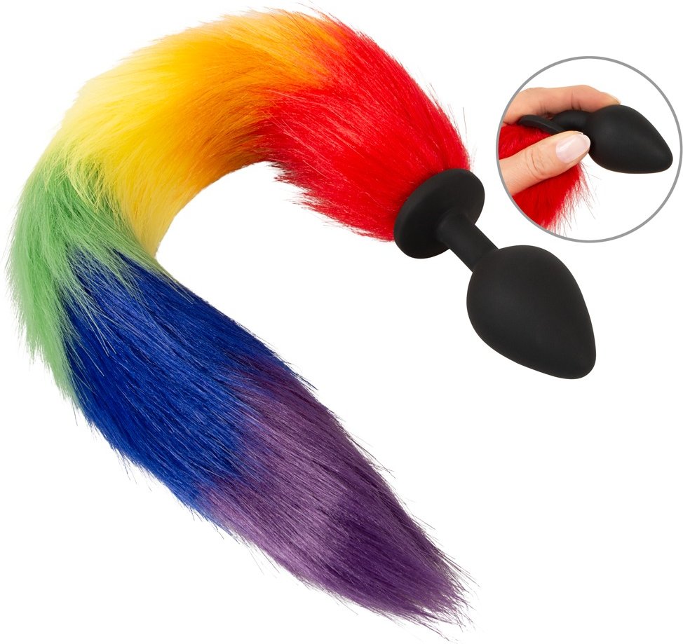 Analplug „fluffy tail“ mit buntem Kunstfell-Schweif