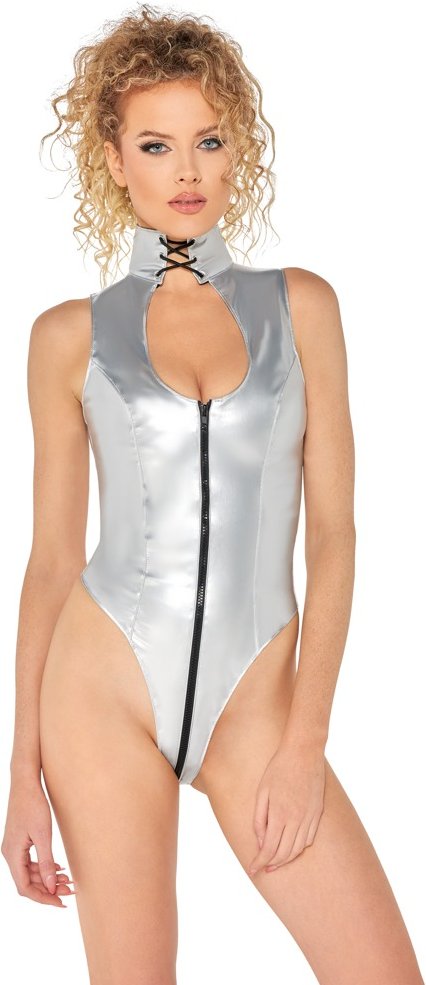 Body aus Lack mit 2-Wege-Reißverschluss vom Dekolleté bis über den Po