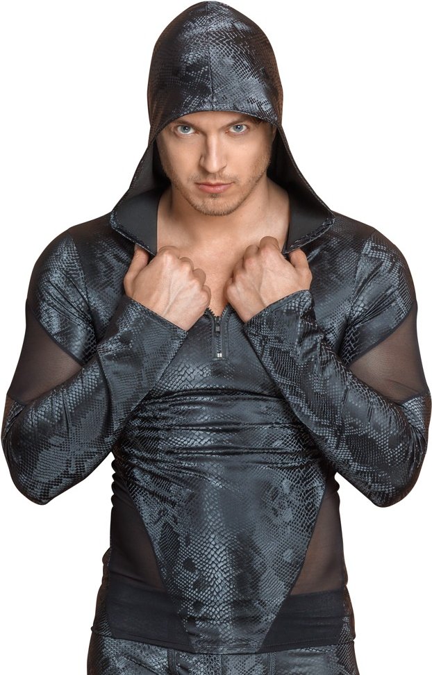 Shirt in mattglänzender Schlangenhaut-Optik mit Powernet-Einsätzen