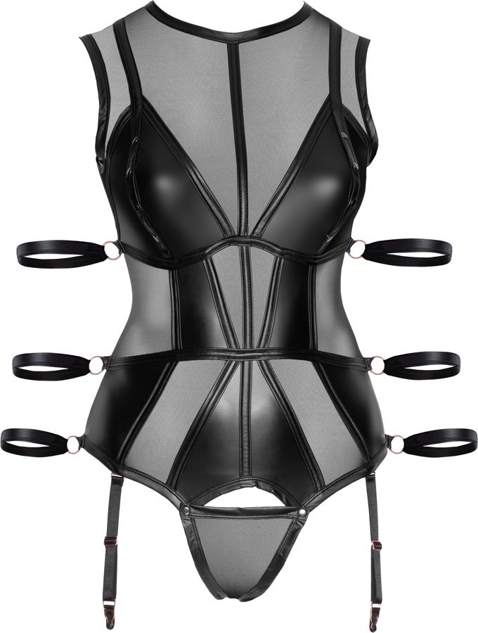 Body mit Strapsen, mit jeweils 3 Armfesseln seitlich