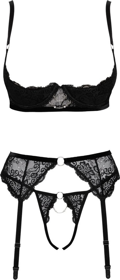 3-teiliges Straps-Set aus feiner Spitze mit Schmuckdetails