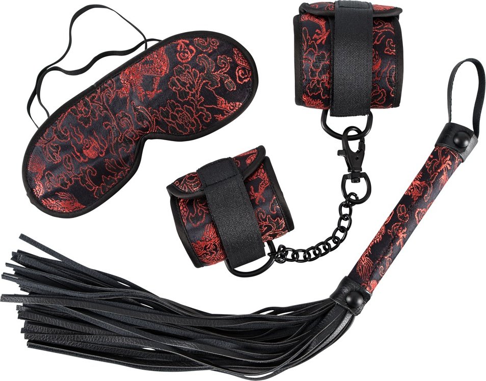 3-teiliges Bondage-Set aus Satin mit Muster