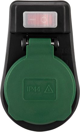 REV Ritter Steckdosenadapter IP44, mit Schalter und Klappdeckel, schwarz-grün