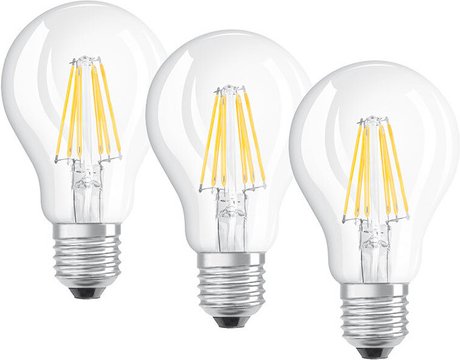 OSRAM 3er-Set LED RETRO Glass Bulb 7,5-W-LED-Lampe E27, klar