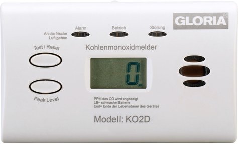 GLORIA Kohlenmonoxid-Warnmelder / CO-Melder KO2D, mit Display, Batteriebetrieb