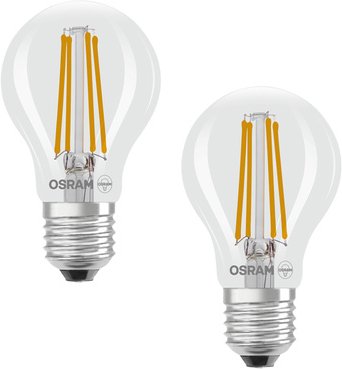 Osram LED Classic A 40, Filament, EEK A, 2,2 W, 470 lm, E27, warmweiß, klar, 2er Pack