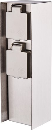 Steckdosensäule, 2-fach, Edelstahl, IP44, eckig, eisen-gebürstet
