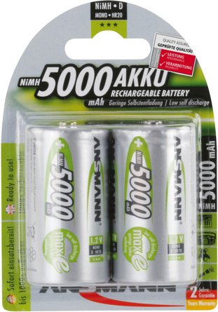 Ansmann NiMH Akku maxE, ready2use Mono D, 5000mAh, R20, 2er-Pack
