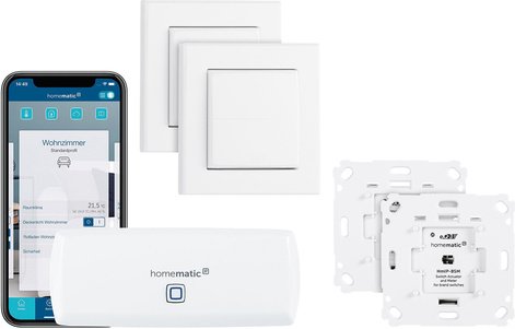 Homematic IP Smart Home Set Beleuchtung mit WLAN-HAP, 2x Schalt-Mess-Aktor, 2x Tasterwippe