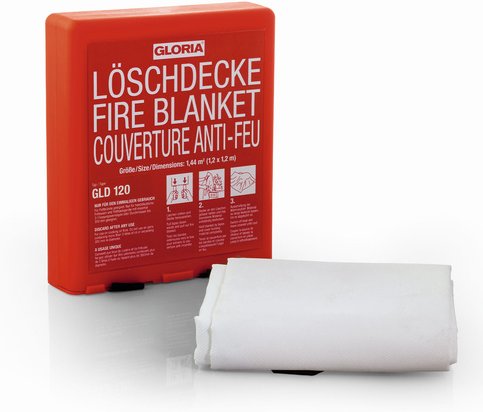 GLORIA Feuer-Löschdecke GLD120 aus silikonbeschichtetem Glasfasergewebe, Fettbrand, 120 x 120 cm