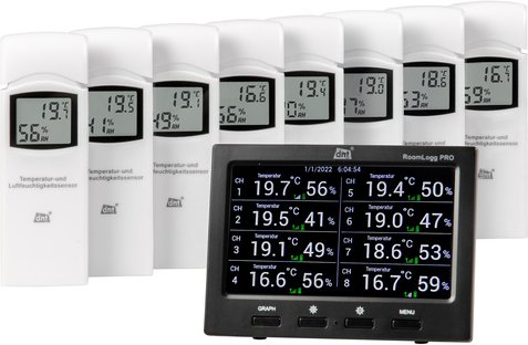 dnt Spar-Set Funk-Raumklimastation RoomLogg PRO, mit 8 Thermo-/Hygrosensoren und Auswertesoftware