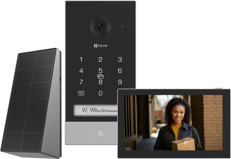 EZVIZ WLAN-Video-Türsprechanlage EP7 mit Funk-Monitor, Solar-Panel und Smartphone App, IP65