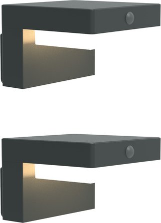 2er Set Solar-Wandleuchte mit PIR, Gun Grey
