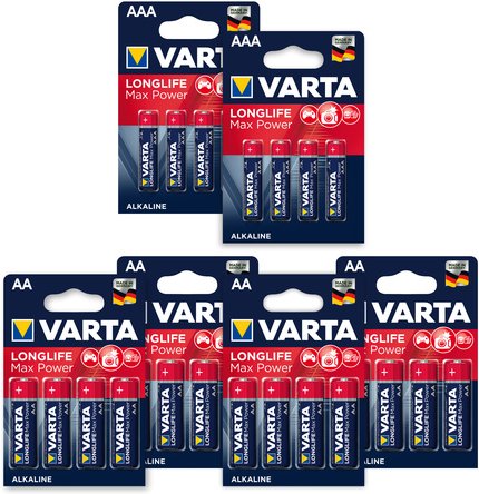 Varta Longlife Power Max, Alkaline Batterie - Vorratspack, 8 x Micro AAA und 16 x Mignon AA