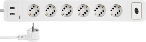 Steckdosenleiste COMBINI 6=12-fach, USB, Überspannungsschutz & Schalter, 1,4 m, weiß