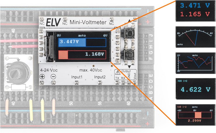 ELV Bausatz Mini-Voltmeter für Steckboards mit TFT-Display MVM1