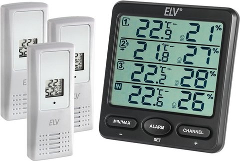 ELV Funk-Raumklimastation RS100, Klimamonitor, 433 MHz, inkl. 3 Zusatz-Thermo-Hygrosensoren