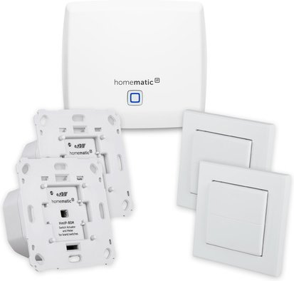 Homematic IP Smart Home Set Beleuchtung mit Access Point, 2x Schalt-Mess-Aktor, 2x Tasterwippe