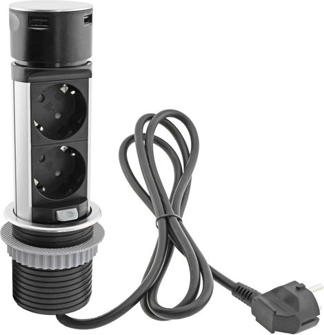 ChiliTec Tisch-Einbausteckdose zweifach + 1x USB-A